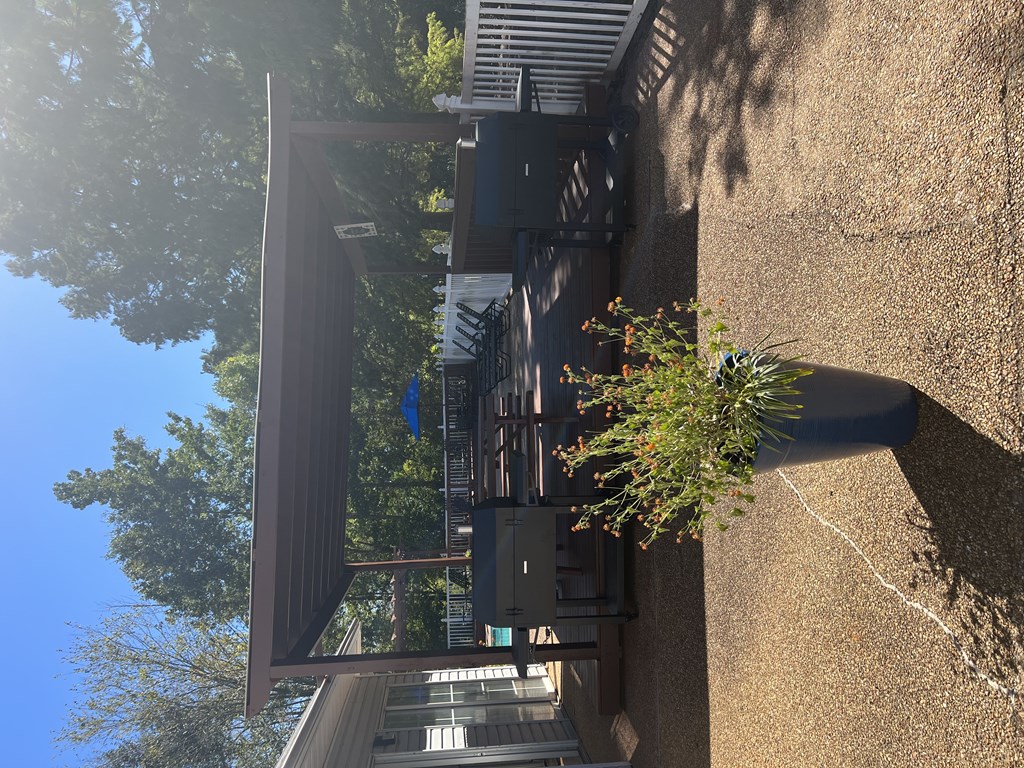 the view of the deck from the top of the house